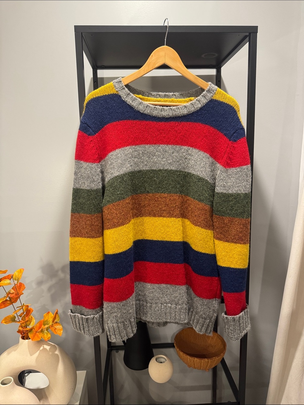 264.Cozy Multicolor Striped Crewneck Sweater - Grey Base